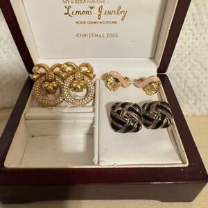 Vintage Gold and White Earrings with Intricate Designs